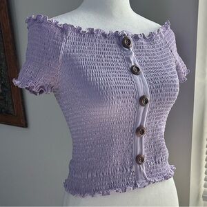 Lilac Off-Shoulder Top with Button Detail